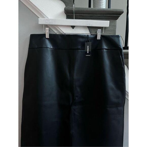 Express Black Faux Leather High Waist MIDI Skirt sz 18 NWT - Picture 6 of 10